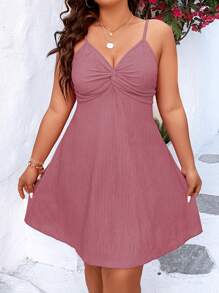 SHEIN Holidaya Đầm Plus Size xoắn lại màu trơn Giải trí - Bụi hồng - Xem 4