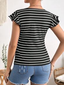 SHEIN 孕婦哺乳條紋印花蝴蝶袖側打結圍裹T恤