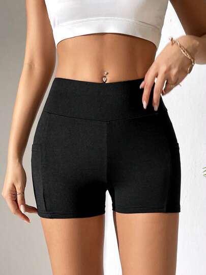 SHEIN PETITE Quần tất nữ Túi màu trơn Giải trí