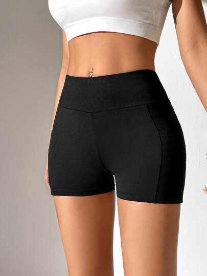 SHEIN PETITE Quần tất nữ Túi màu trơn Giải trí