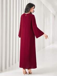 Modelyn Váy dài tua rua họa tiết hoa màu đỏ tía - Màu Đỏ Sâu - Xem 2