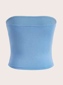 SHEIN ICON 蝴蝶圖案水鑽細節短款抹胸上衣 - 淺藍色 - 查看 2