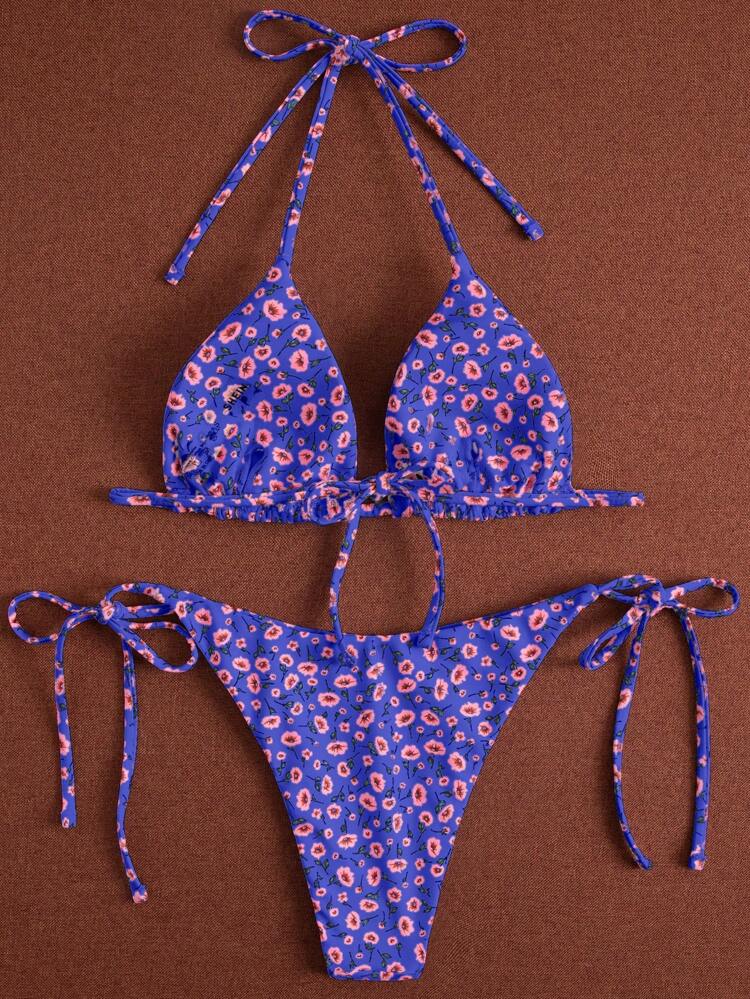 Summer Beach Ditsy Floral Triangle Tie Side Bikini Set