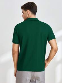 Manfinity VCAY Men Quarter Zip Polo Shirt - Dark Green - View 2