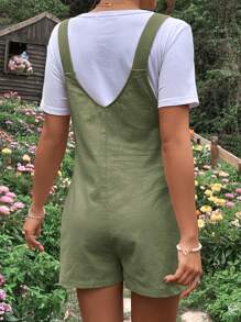 SHEIN Maternity Solid Overall Romper Without Tee - Army Green - View 2