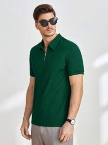 Manfinity VCAY Men Quarter Zip Polo Shirt - Dark Green - View 3