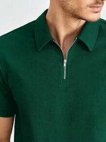 Manfinity VCAY Men Quarter Zip Polo Shirt - Dark Green - View 5