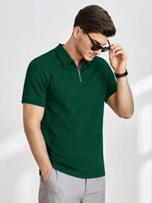 Manfinity VCAY Men Quarter Zip Polo Shirt - Dark Green - View 6