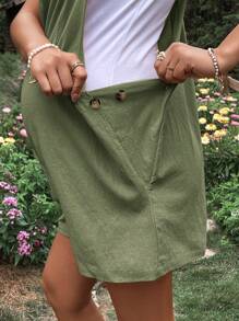 SHEIN Maternity Solid Overall Romper Without Tee - Army Green - View 5