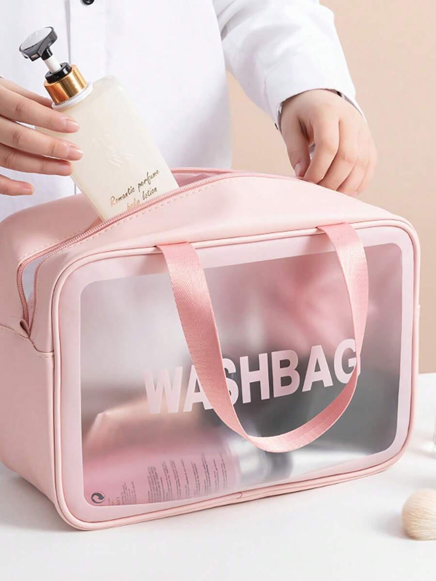 1 Dung Tích Lớn Chữ Đồ Họa Túi Trang Điểm Chống Thấm Nước PVC Túi Du Lịch Di Động Cho Gia Đình, Ngoài Trời - Hồng - Xem 1