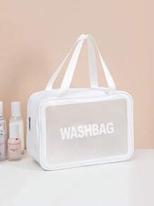 1pc Large Capacity Letter Graphic Waterproof Makeup Bag, PVC Portable Travel Bag For Home, Outdoor - White - View 1