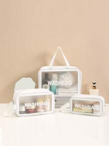 1pc Large Capacity Letter Graphic Waterproof Makeup Bag, PVC Portable Travel Bag For Home, Outdoor - White - View 2