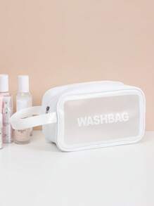 1pc Large Capacity Letter Graphic Waterproof Makeup Bag, PVC Portable Travel Bag For Home, Outdoor - White - View 4