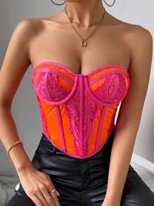 Chiquease 蕾絲拼接緊身上衣頭巾下擺抹胸上衣 - 彩色 - 查看 6
