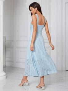 Đầm Dây kéo màu trơn Thanh lịch - Màu xanh lam - Xem 2