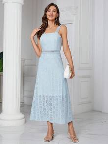 Đầm Dây kéo màu trơn Thanh lịch - Màu xanh lam - Xem 4