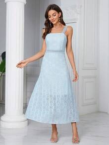 Đầm Dây kéo màu trơn Thanh lịch - Màu xanh lam - Xem 5