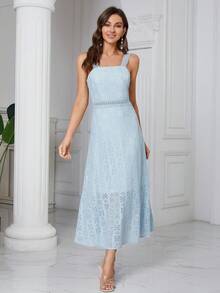 Đầm Dây kéo màu trơn Thanh lịch - Màu xanh lam - Xem 7