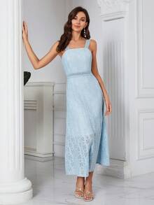 Đầm Dây kéo màu trơn Thanh lịch - Màu xanh lam - Xem 8