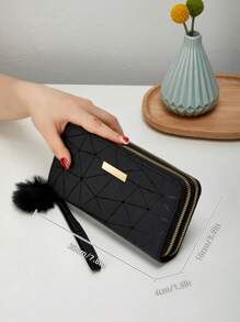 Portafoglio con motivo geometrico, decorato con zip e pompon, leggero, adatto per uso aziendale, per carte di credito/ID, contanti, per lavoro casual, Festa dell'Insegnante, regali per insegnanti, per pendolarismo, viaggi, vacanze, ufficio, come regalo per signore, lavoratrici d'ufficio, insegnanti, fidanzata, donne, studenti, scuole, con zip, portafoglio lungo, pochette