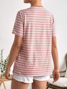 SHEIN Maternity Striped Wrap Hem Nursing Tee - Baby Pink - View 2