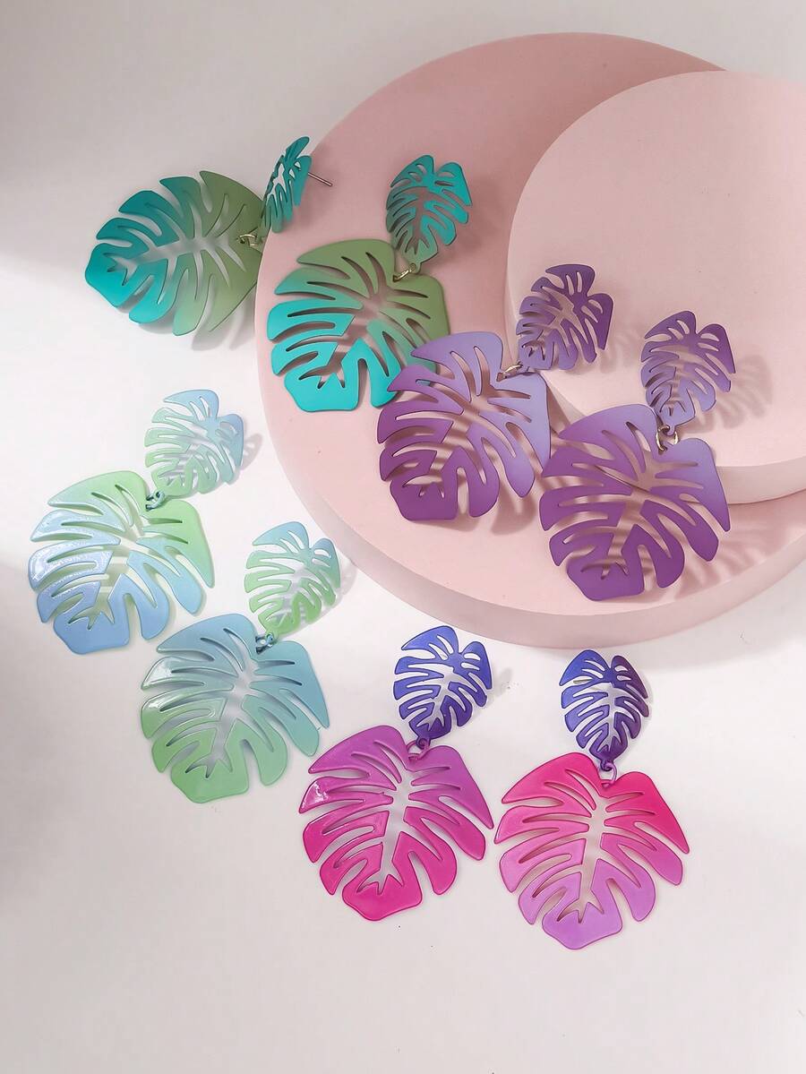 1 đôi bông tai hình chiếc lá nhiệt đới thời trang dành cho nữ để trang trí hàng ngày - Nhiều màu - Xem 1