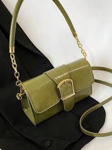 Small Square Bag Buckle Decor - Olive Green - View 2