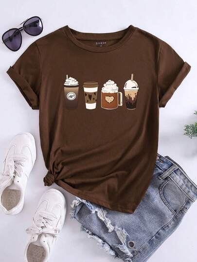 INAWLY Camiseta con estampado de café, camisetas gráficas para mujer