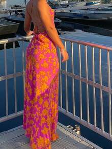 滿版印花露背繫帶吊帶洋裝 - 彩色 - 查看 8