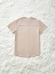 Young Boys' Mandarin Collar Front Button Plain Shirt For Summer