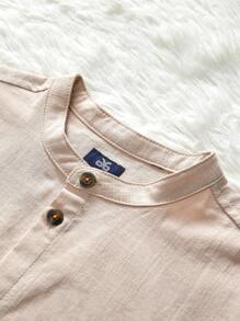 Young Boys' Mandarin Collar Front Button Plain Shirt For Summer