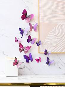 12入組/套塑膠蝴蝶現代3D房間裝飾創意蝴蝶貼紙 - 紫羅蘭色 - 查看 1
