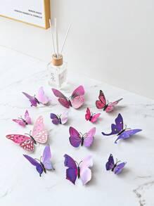 12入組/套塑膠蝴蝶現代3D房間裝飾創意蝴蝶貼紙 - 紫羅蘭色 - 查看 5