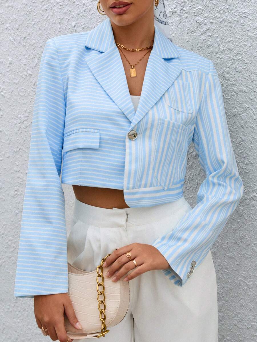 SHEIN Essnce 條紋印花單釦短版西裝