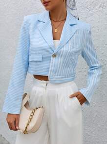 SHEIN Essnce 條紋印花單釦短版西裝