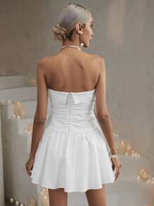 SHEIN BAE Đầm Xù Dây kéo màu trơn Gợi cảm - trắng - Xem 2