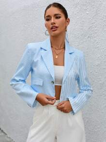 SHEIN Essnce 條紋印花單釦短版西裝