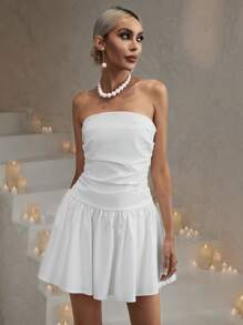 SHEIN BAE Đầm Xù Dây kéo màu trơn Gợi cảm - trắng - Xem 4