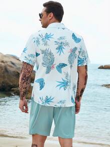 Manfinity RSRT 男士熱帶圖案襯衫和腰部抽繩短褲 - 彩色 - 查看 3