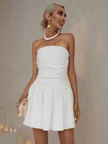 SHEIN BAE Đầm Xù Dây kéo màu trơn Gợi cảm - trắng - Xem 5