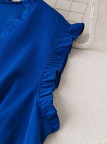 SHEIN Clasi Plus Frill Trim V Neck Blouse - Blue - View 5