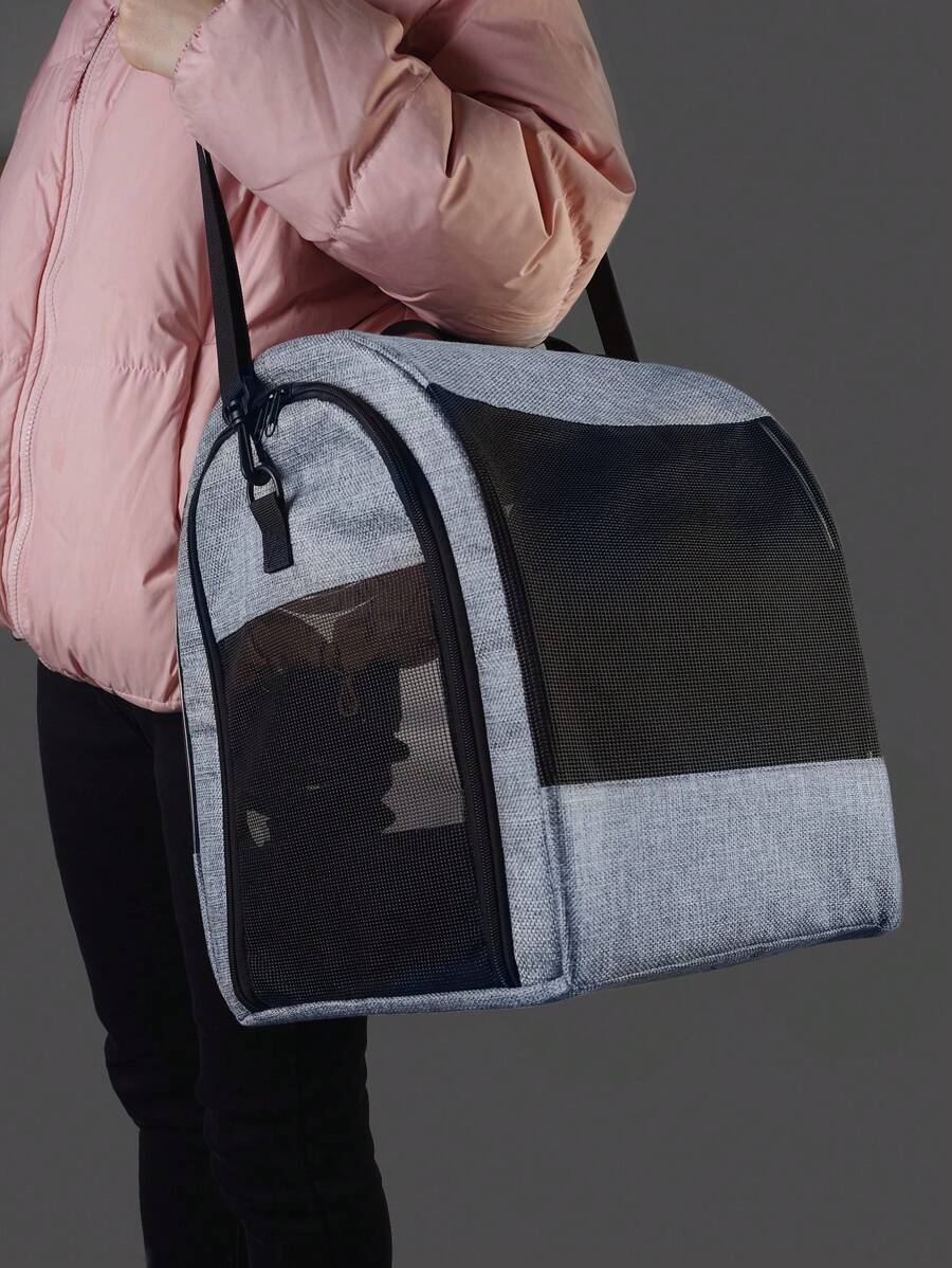 1入組滌綸面料寵物背包帶透氣網布適用於小寵物,適用於四季 - 深灰色 - 查看 1