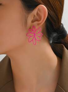 1 đôi bông tai kim loại hình hoa rỗng phóng đại dành cho nữ, gợi cảm và độc đáo cho phong cách đường phố, kỳ nghỉ hè và hẹn hò, khuyên tai - Màu Hồng Tươi - Xem 3