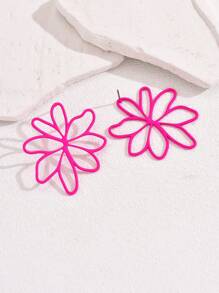 1 đôi bông tai kim loại hình hoa rỗng phóng đại dành cho nữ, gợi cảm và độc đáo cho phong cách đường phố, kỳ nghỉ hè và hẹn hò, khuyên tai - Màu Hồng Tươi - Xem 5