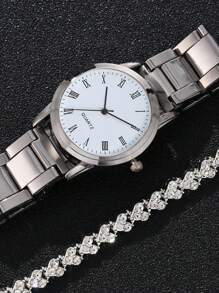 父亲节礼物：1块个性化彩色刻度手表和1条水晶手链，也适合作为开学礼物 - 銀色 - 查看 3