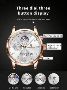 LIGEDESIGN 1入組男士鱷魚壓紋棕色PU聚氨酯錶帶商務日期計時圓形錶盤石英手錶適合日常生活