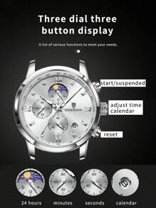 LIGEDESIGN 1入組男士鱷魚紋壓花黑色PU聚氨酯錶帶商務日期計時圓形錶盤石英手錶適合日常生活