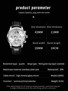 LIGEDESIGN 1入組男士鱷魚紋壓花黑色PU聚氨酯錶帶商務日期計時圓形錶盤石英手錶適合日常生活