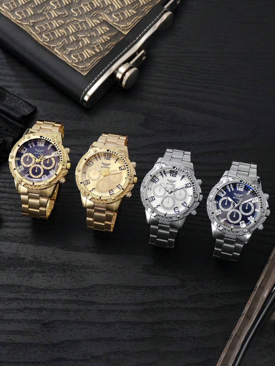 ZHOWE 1pc Men Silver Stainless Steel Strap Casual Round Dial Quartz Watch, For Daily Life
