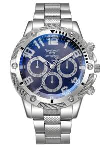 ZHOWE 1pc Men Silver Stainless Steel Strap Casual Round Dial Quartz Watch, For Daily Life